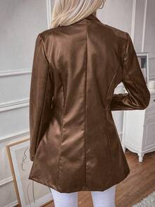 SHEIN LUNE Solid Single Button PU Coat - Brown - View 7