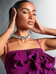 SHEIN BAE Exaggerated Ruffle Trim Ruched Slip Dress Ruffle Dress - Purple - View 6