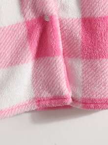 SHEIN LUNE 大方格圖案大翻領絨毛外套 - 粉色 - 查看 3