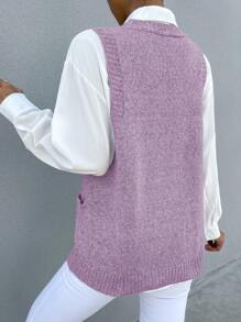 SHEIN Frenchy 1 Miếng Dệt kim Marled Túi Kép Áo len vest - Màu tím - Xem 2