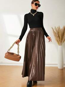 NOVVYNE High Neck Button Detail Ribbed Knit Sweater,Long Sleeve Tops - Black - View 5