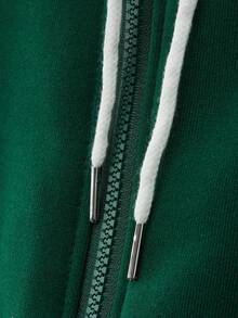 Manfinity Hypemode Men Letter & Skull Embroidery Zip Up Drawstring Thermal Lined Hoodie Without Tee - Dark Green - View 4