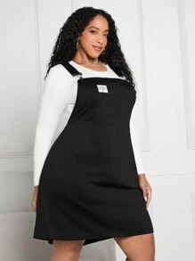 SHEIN CURVE+ 大尺碼文字印花無袖連身裙,不包含上衣 - 黑色 - 查看 6