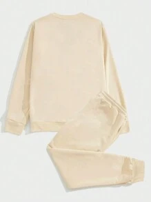 Manfinity Homme Men Bear And Letter Graphic Sweatshirt & Sweatpants - Apricot - View 2