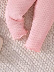 Baby Girl Lettuce Trim Peplum Tee & Leggings - Pink - View 7