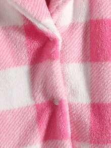 SHEIN LUNE 大方格圖案大翻領絨毛外套 - 粉色 - 查看 6