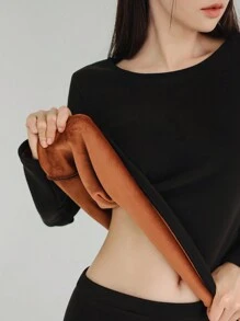 DAZY Chất rắn Vòng cổ Đồ lót nhiệt Bộ - màu đen - Xem 2