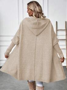 SHEIN LUNE Batwing Sleeve Hooded Duster Cardigan - Khaki - View 2