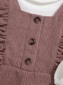 SHEIN Leap Crew Baby Girl Ruffle Trim Overall Jumpsuit Without Sweater - Dusty Pink - View 6