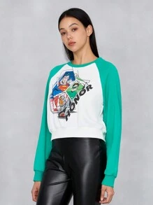 JUSTICE LEAGUE X SHEIN 人物和字母圖案插肩袖運動衫 - 彩色 - 查看 6