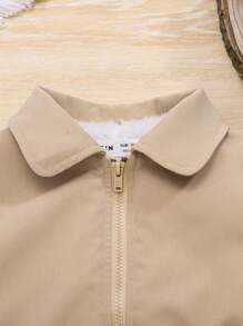 SHEIN Baby Girl Bow Front Flounce Sleeve Ruffle Hem Jacket - Khaki - View 4