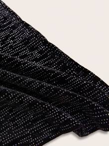 SHEIN BAE 金屬亮絲短款抹胸上衣&喇叭褲 - 黑色 - 查看 8