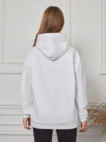 RueChic Teen Girl Letter Graphic Kangaroo Pocket Hoodie - White - View 2