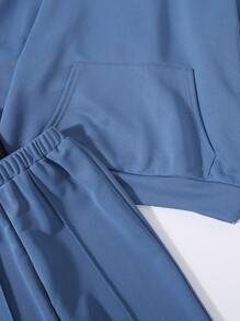 SHEIN Tween Boy 2pcs Letter Graphic Kangaroo Pocket Hoodie & 2pcs Sweatpants - Blue - View 6