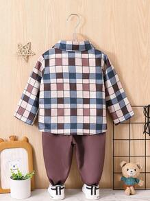 Đứa bé trai In kẻ sọc Áo sơ mi & Quần Without Tee - màu nâu - Xem 2