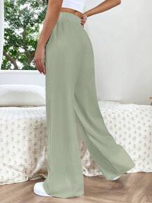 SHEIN EZwear 素色腰上打結闊腿褲 - 薄荷綠 - 查看 2