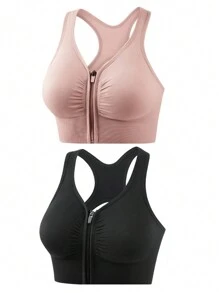 大码 2 件装 前褶饰文胸 - 彩色 - 查看 1