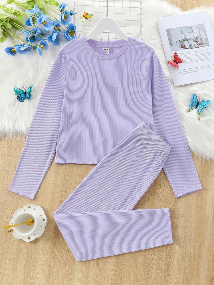 Tween Girls' Solid Color Ribbed Homewear Set