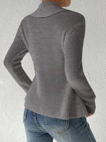 SHEIN Privé Solid Button Front Cardigan - Grey - View 2