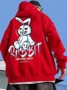 Manfinity RebelGame Men Cartoon & Slogan Graphic Drop Shoulder Hoodie - Red - View 1