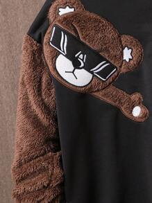 SHEIN Explorewe Thiếu niên con trai Gấu Đổ xô Sọc trang trí Thả vai Áo nỉ - màu đen - Xem 6