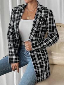 SHEIN Frenchy Hoa văn kẻ sọc Cổ áo Nút đơn Áo vest - màu đen - Xem 6