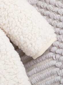 SHEIN Đứa bé trai Thêu Hoạt hình Thiết kế tai 3D áo có mũ Dây kéo mặt trước Teddy Áo liền quần - Màu be - Xem 6