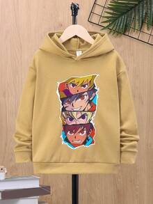 SHEIN Áo nỉ giữ nhiệt lót lông in hình hoạt hình dành cho bé trai tuổi teen - Màu Khaki - Xem 3