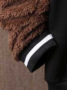 SHEIN Explorewe Thiếu niên con trai Gấu Đổ xô Sọc trang trí Thả vai Áo nỉ - màu đen - Xem 5
