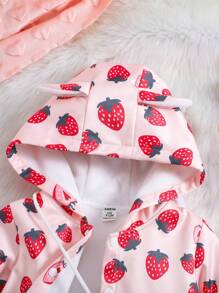 SHEIN Baby Girl Strawberry Print Coat & Bag - Pink - View 6