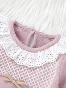 SHEIN 揉皺 蝴蝶結 扇型撞色嬰童（女）毛衣套裝 - 粉色 - 查看 4