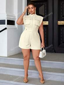 Sollinarry Plus Flap Pocket Zip Up Romper