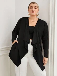 BizChic 大碼大翻領開門襟外套 - 黑色 - 查看 7