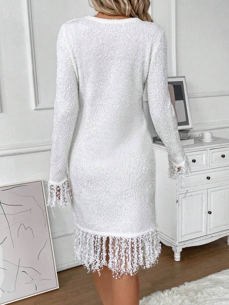 Fringe Trim Sweater Dress