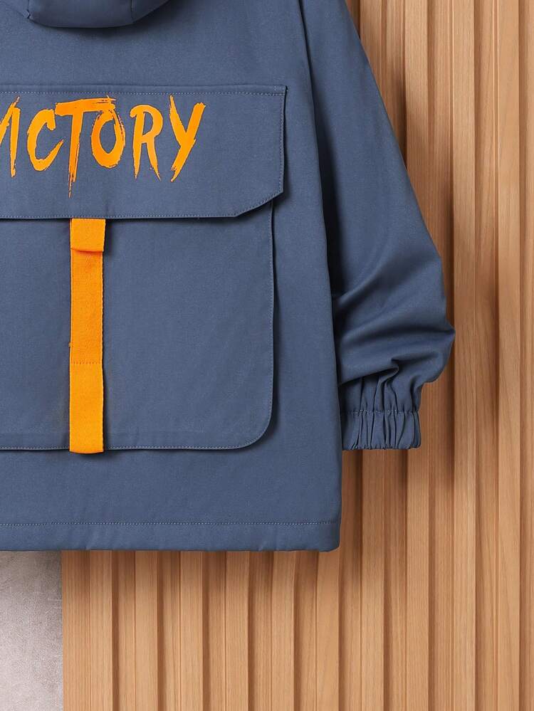 Tween Boy Letter Graphic Flap Detail Plush Lined Hooded Coat