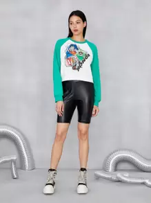 JUSTICE LEAGUE X SHEIN 人物和字母圖案插肩袖運動衫 - 彩色 - 查看 5