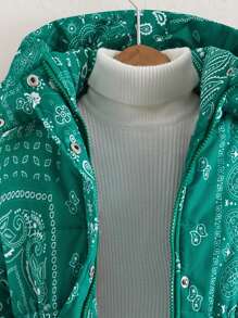 SHEIN Cô gái Tween In hoa Paisley khăn quàng cổ Áo trùm đầu Không có áo len - màu xanh lá - Xem 5