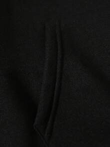 SHEIN EZwear Christmas Print Kangaroo Pocket Drawstring Thermal Lined Hoodie - Black - View 3