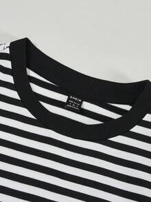 SHEIN EZwear 2 Miếng In sọc Áo nỉ - Đen và trắng - Xem 6