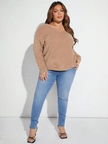 SHEIN SXY Plus Twist Back Fluffy Knit Sweater
