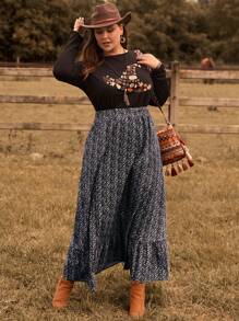 EMERY ROSE Talla grande Falda con estampado floral bajo con fruncido - Azul Marino - Ver 5