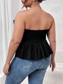SHEIN Privé Plus Plisse Peplum Tube Top - Black - View 2