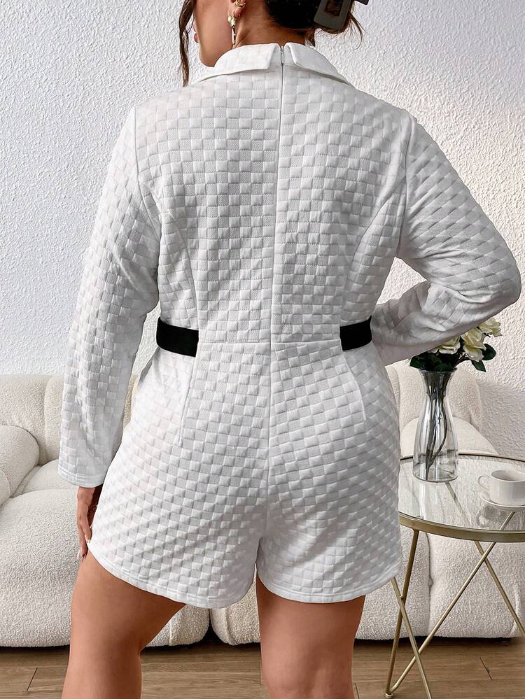 Plus Contrast Collar Button Detail Romper