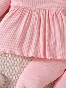 Baby Girl Lettuce Trim Peplum Tee & Leggings - Pink - View 4