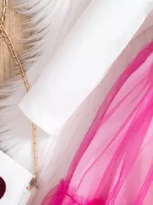 Baby Girl Letter Graphic Mesh Overlay Dress - Multicolor - View 3