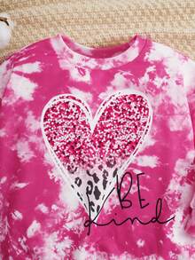女小童紮染愛心和標語圖案運動衫 - 粉色 - 查看 3