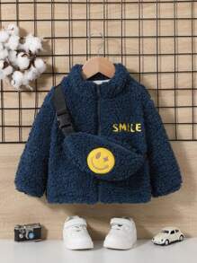 SHEIN 男嬰字母刺繡法蘭絨外套&包 - 彩色 - 查看 7