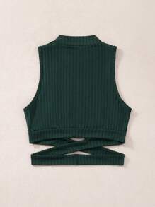 SHEIN Unity Crisscross Cut Out Waist Mock Neck Tank Top - Dark Green - View 2