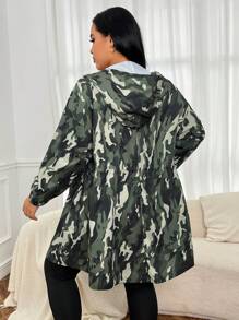 SHEIN EZwear Kích thước lớn Của phụ nữ Màu Khaki Ngụy trang Lỏng lẻo áo có mũ Áo khoác - Nhiều màu - Xem 2