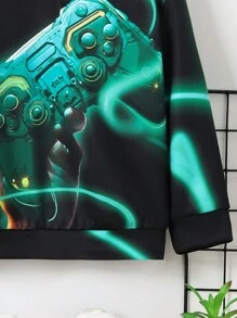 SHEIN Young Boy Gamepad Print Sweatshirt - Black - View 5